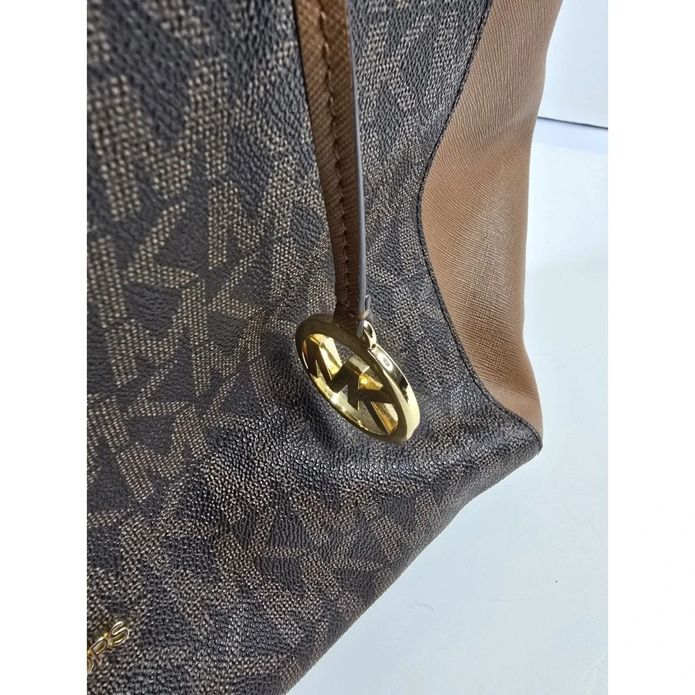 Michael‎ Kors Charlotte Signature Leather Large Brown Shoulder Bag Travel Beach